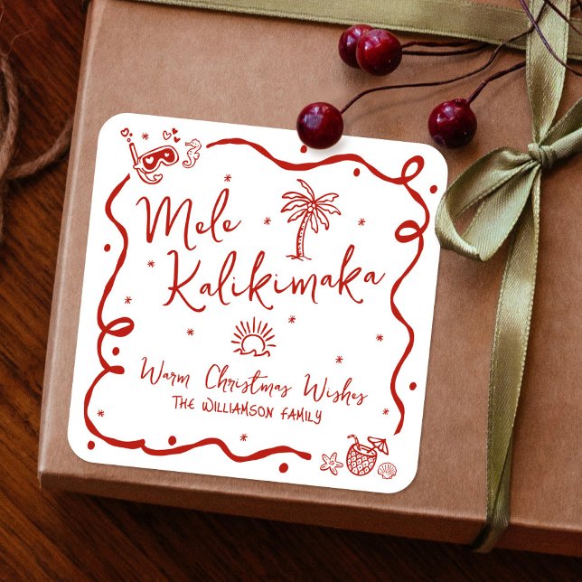 Pegatina Cuadrada Red Mele Kalikimaka Hand Drawn Doodles Christmas (Subido por el creador)