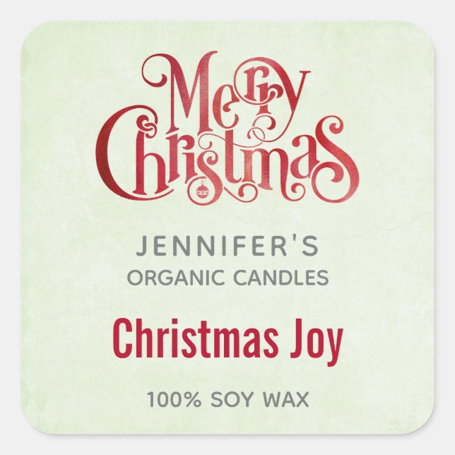 Pegatina Cuadrada Red Merry Christmas Typography Candle Business (Anverso)