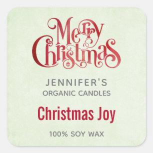 Pegatina Cuadrada Red Merry Christmas Typography Candle Business