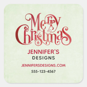Pegatina Cuadrada Red Merry Christmas Typography Font Business