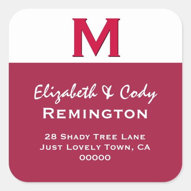 Pegatina Cuadrada RED Monograma simple M o cualquier V10 inicial (Anverso)