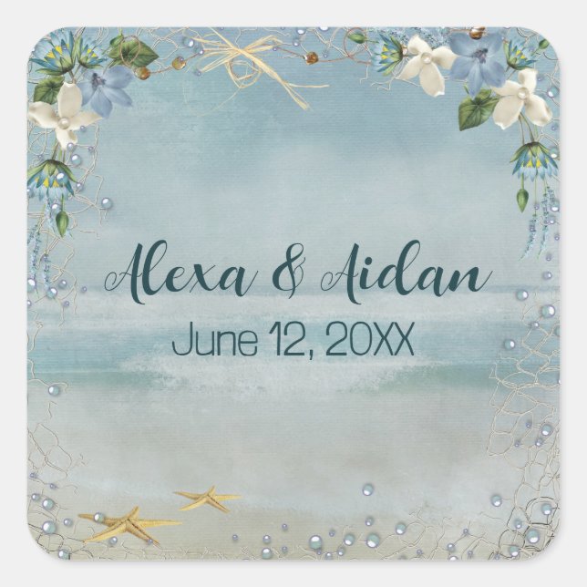 Pegatina Cuadrada Red Náutica boda con burbujas (Anverso)