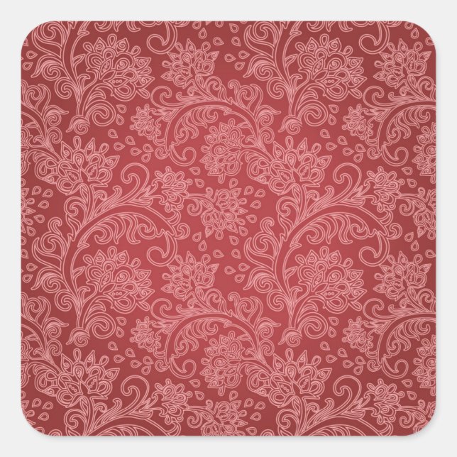 Pegatina Cuadrada Red Paisley Damask Designer Floral Classic (Anverso)