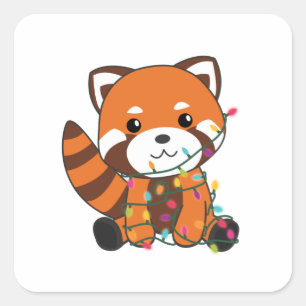 Pegatina Cuadrada Red Panda Christmas Snow Winter Animals Pandas