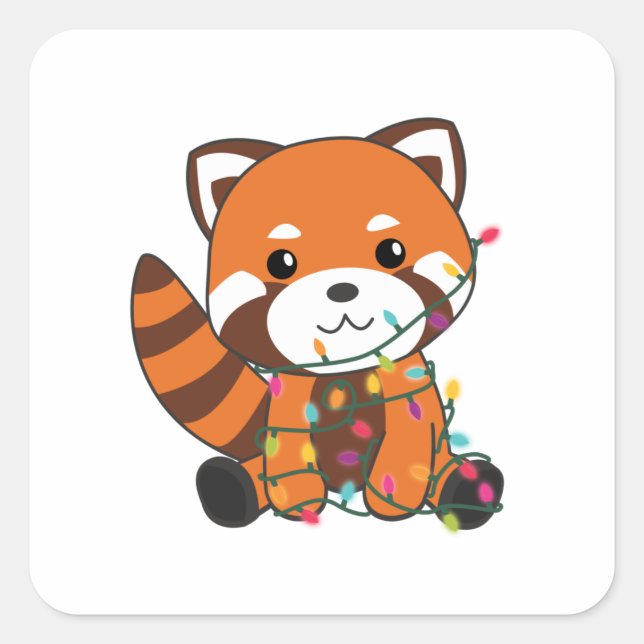Pegatina Cuadrada Red Panda Christmas Snow Winter Animals Pandas (Anverso)