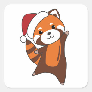 Pegatina Cuadrada Red Panda Christmas Snow Winter Animals Pandas