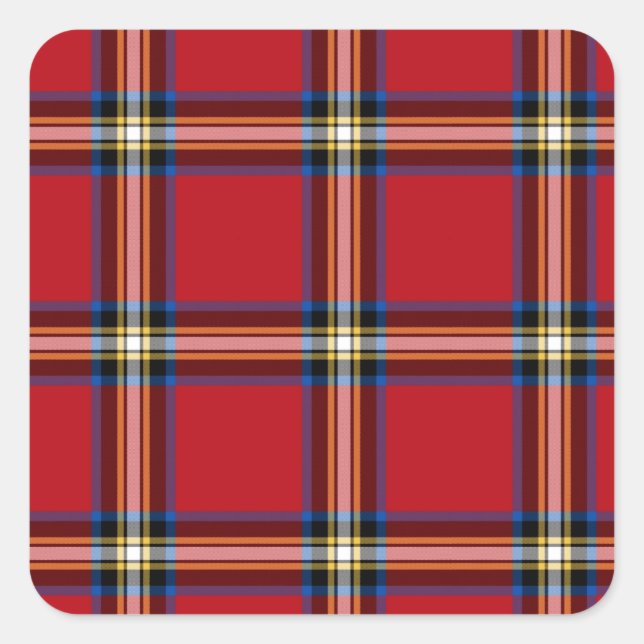 Pegatina Cuadrada Red Plaid, Royal Stewart Tartan (Anverso)