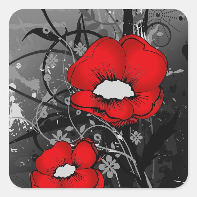 Pegatina Cuadrada Red Poppies (Anverso)