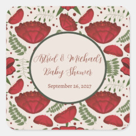 Pegatina Cuadrada Red Poppy Baby Shower