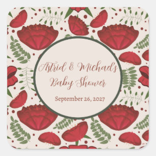 Pegatina Cuadrada Red Poppy Baby Shower
