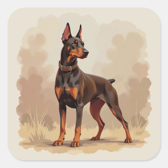 Pegatina Cuadrada Red Rust Brown Doberman Pinscher Dog (Anverso)