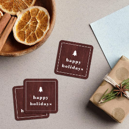 Pegatina Cuadrada Red Rustic Tree Woodgrain Christmas Sticker