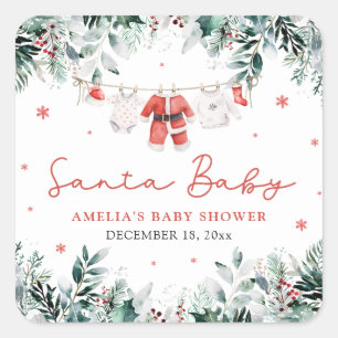Pegatina Cuadrada Red Santa Baby Navidades Baby Clothes Baby Shower