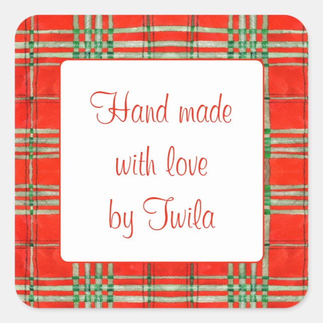 Pegatina Cuadrada RED SCOTT TARTAN 1.5" Pegatinas "hechos a mano" cu (Anverso)