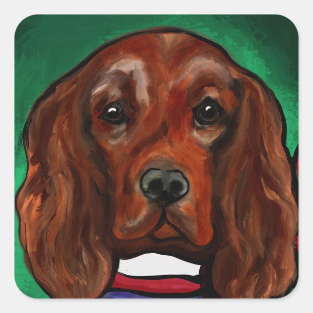 Pegatina Cuadrada Red Setter de Irlanda (Anverso)