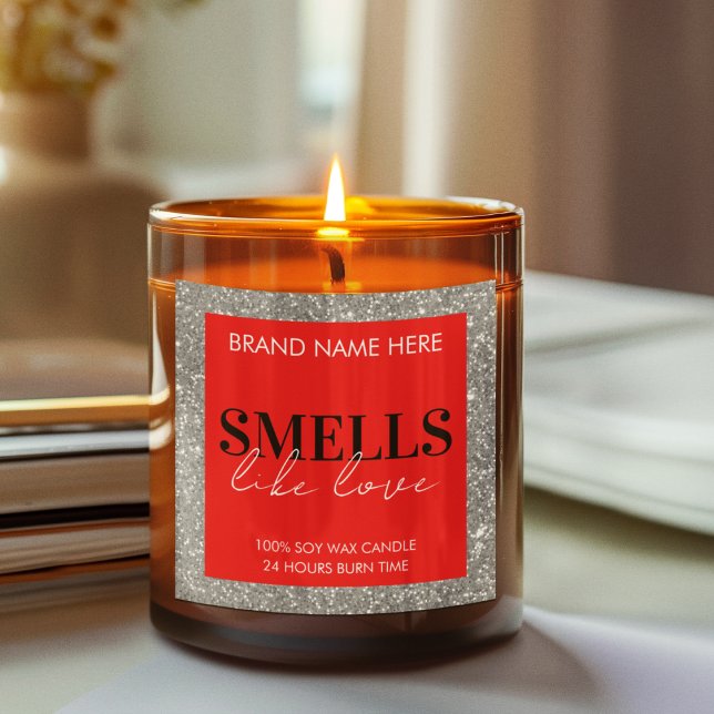 Pegatina Cuadrada Red Sparkling Custom Valentine's Day Candle Label (Subido por el creador)