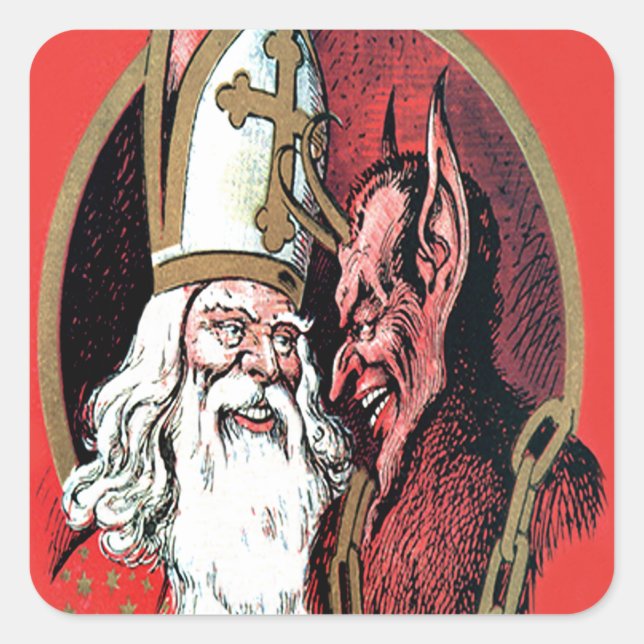 Pegatina Cuadrada Red St Nicholas Krampus (Anverso)
