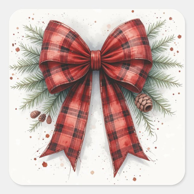 Pegatina Cuadrada Red Watercolor Christmas Bow (Anverso)