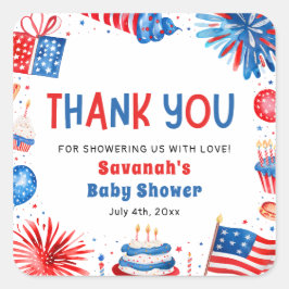 Pegatina Cuadrada Red, White & Due Gender Neutral Baby Shower