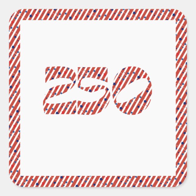 Pegatina Cuadrada Red White Stripe Blue Stars America 250 Birthday (Anverso)