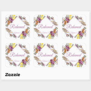 Pegatina Cuadrada Redendos - Efesios 1:7 Fe de las Mujeres Cristiana