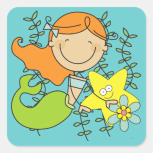 Pegatina Cuadrada Redhead Mermaid