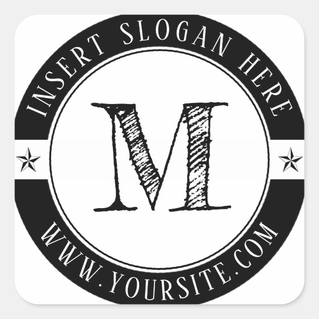 Pegatina cuadrada redonda de monograma empresarial (Anverso)