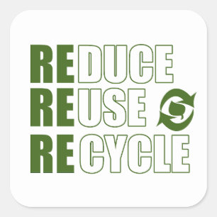 Pegatina Cuadrada Reducir el reciclaje de reutilización
