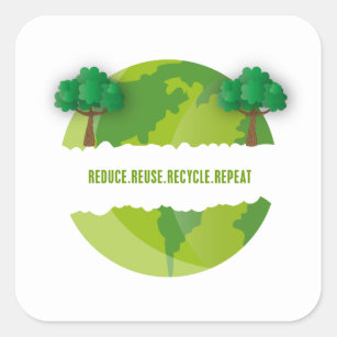 Pegatina Cuadrada Reducir la reutilización Reciclar Repetición Ecoló