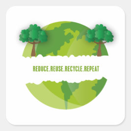 Pegatina Cuadrada Reducir la reutilización Repetición Ecológica