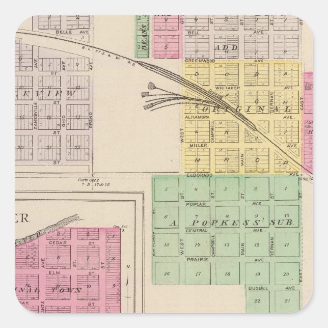 Pegatina Cuadrada Reece, Fall River, Hamilton y Climax, Kansas (Anverso)