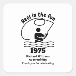 Pegatina Cuadrada Reel en el divertido pescador moderno 50 cumpleaño