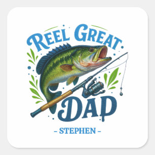 Pegatina Cuadrada Reel Great Dad - Pescado y marisco