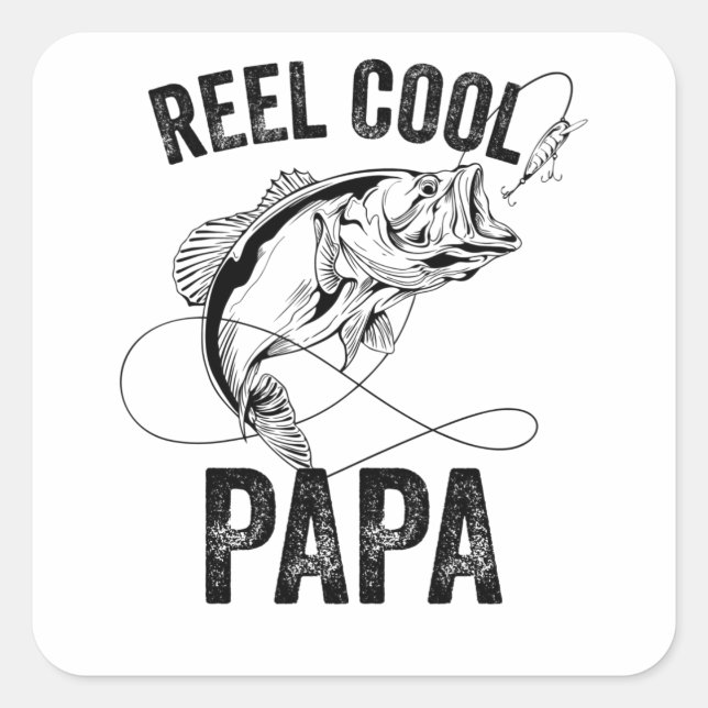 Pegatina Cuadrada Reel Guay Papa Padres Día Pescador regalo de pesca (Anverso)
