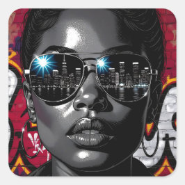 Pegatina Cuadrada Reflection in Sunglasses of the City Skyline