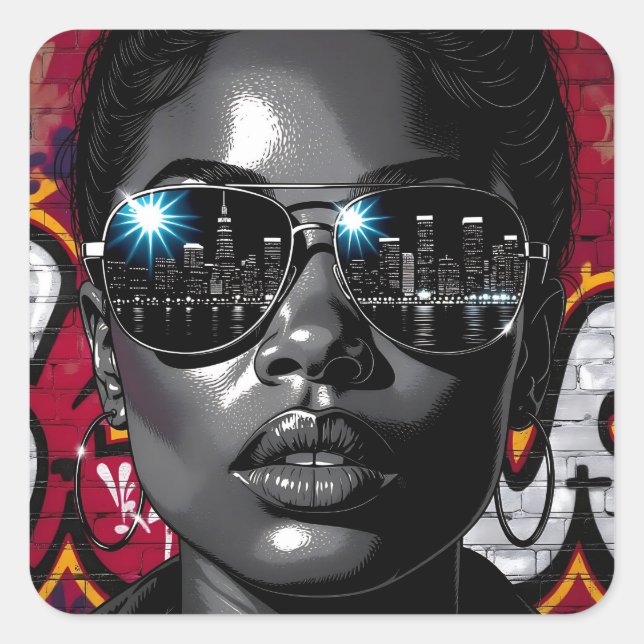Pegatina Cuadrada Reflection in Sunglasses of the City Skyline (Anverso)
