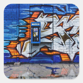 Pegatina Cuadrada Reflejo de la versión de color de la cabina de tel