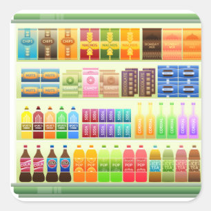 Pegatina Cuadrada refrigerios de productos de la plataforma de super