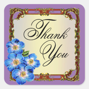 Pegatina Cuadrada Regal Victorian Floral Favor   púrpura