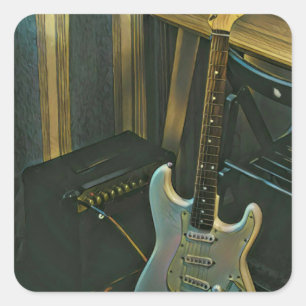 Pegatina Cuadrada regalo acústico de guitarra eléctrica de bajo
