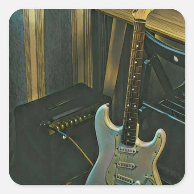 Pegatina Cuadrada regalo acústico de guitarra eléctrica de bajo (Anverso)