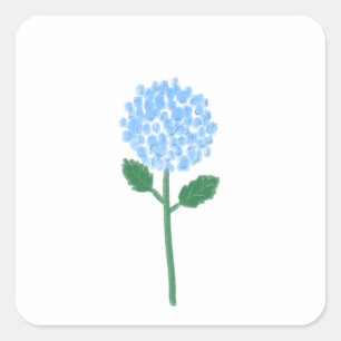 Pegatina Cuadrada Regalo Botánico de Hortensia Azul Suave