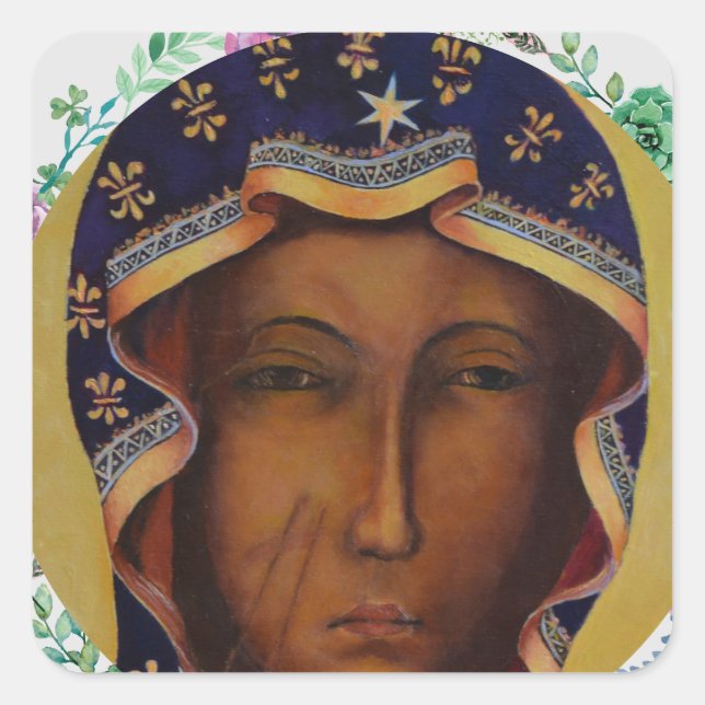Pegatina Cuadrada Regalo católico tradicional de la Madonna negra po (Anverso)