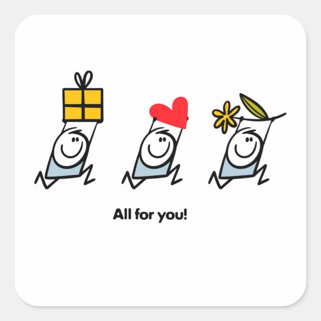 Pegatina Cuadrada Regalo, corazón y flor (Anverso)