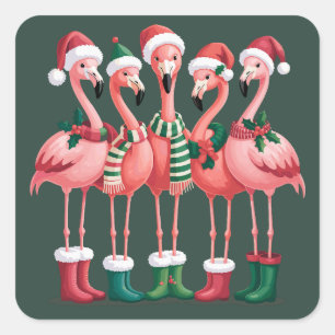 Pegatina Cuadrada Regalo de amante de flamenco Navidad Feliz Navidad