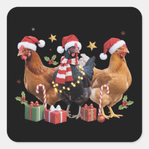 Pegatina Cuadrada Regalo de amante de pollo de Navidad Granja de pol