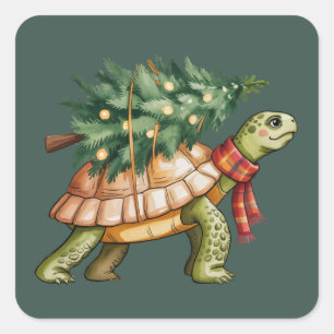 Pegatina Cuadrada Regalo de amante de tortugas marinas de Navidad Ár
