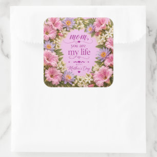 PEGATINA CUADRADA REGALO DE AMOR PARA EL DÍA DE LA MADRE