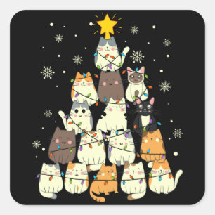 Pegatina Cuadrada Regalo de árbol de navidad para gatos, decoració