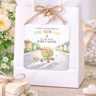 Pegatina Cuadrada Regalo de Baby Shower de New Kid On The Block Grac